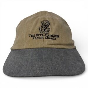 Vintage The Ritz Carlton Rancho Mirage Strap Back Hat Tan Gray Town Talk USA